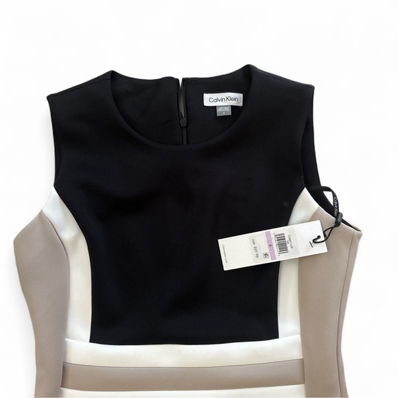 NWT Calvin Klein Black & White Color-Block Mock Neck Scuba Sheath Dress Size 6 - Picture 4 of 6